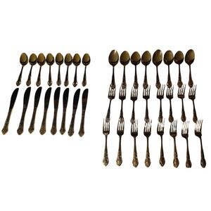 Hanford Forge HF Ltd Gold Pierced Rose‎ Versaolles Stainless Flatware 40 pcs SEE